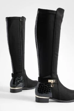 Flache Overknee-Stiefel Mit Kroko-Einsatz -Nerf Verkäufe dzz20446 black xl 2