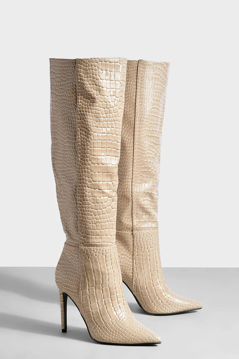 Spitze Kniehohe Kroko-Stiefel Mit Stiletto-Absatz 4 Spitze Kniehohe Kroko-Stiefel Mit Stiletto-Absatz – Bild 2