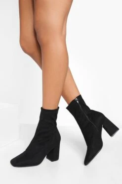 Breite Passform Eckige Stiefel Mit Blockabsatz