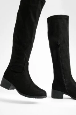 Breite Passform Flache Overknee-Stiefel -Nerf Verkäufe fzz55119 black xl 3