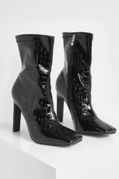 Breite Passform Eckige Kroko-Stiefel -Nerf Verkäufe gzz08410 black xl 2