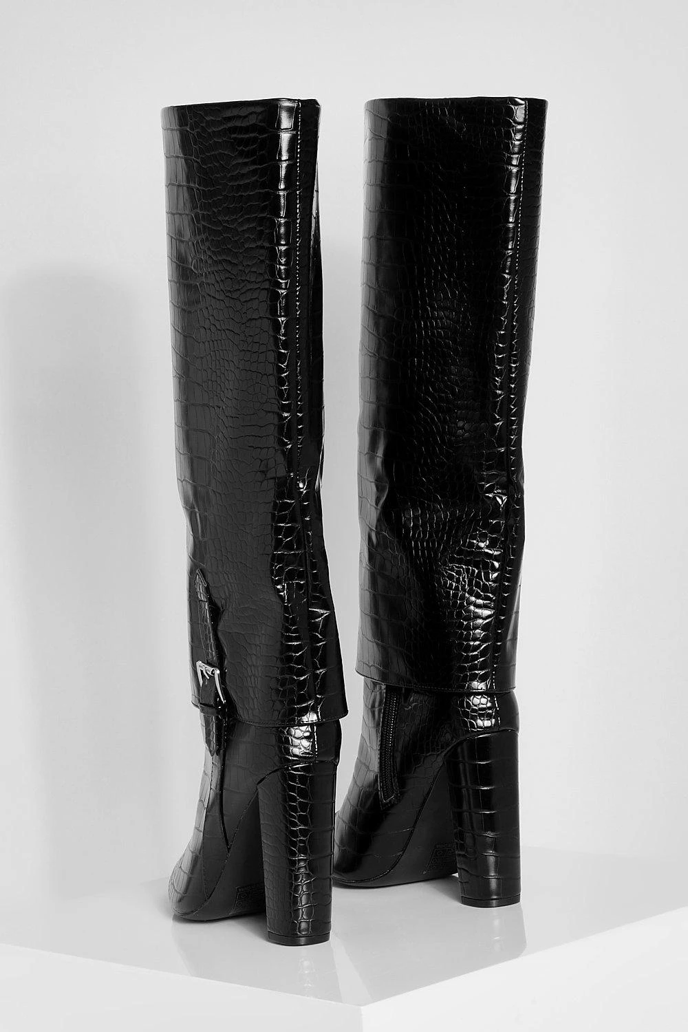 Breite Passform Spitze Kniehohe Stiefel Mit Schnallen-Detail 6 Breite Passform Spitze Kniehohe Stiefel Mit Schnallen-Detail – Bild 4