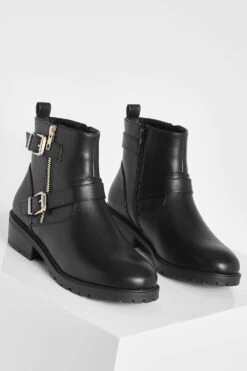 Breite Passform Stiefel Mit Blockabsatz Und Doppelter Schnalle -Nerf Verkäufe gzz15137 black xl 2