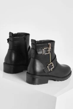 Breite Passform Stiefel Mit Blockabsatz Und Doppelter Schnalle -Nerf Verkäufe gzz15137 black xl 3