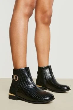 Breite Passform Chelsea-Stiefel Mit Kontrast-Einsatz Und Runder Schnalle