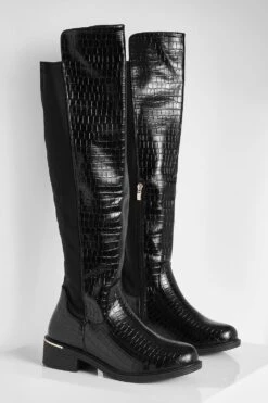 Breite Passform Kniehohe Stiefel Mit Kroko-Einsatz -Nerf Verkäufe gzz20658 black xl 2