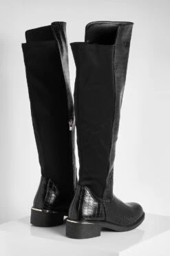 Breite Passform Kniehohe Stiefel Mit Kroko-Einsatz -Nerf Verkäufe gzz20658 black xl 3