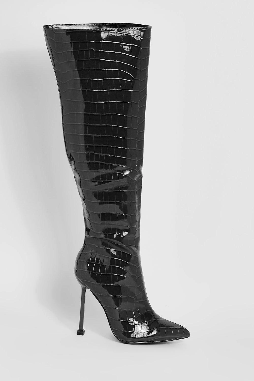 Kroko Overknee-Stiefel Mit Absatz 4 Kroko Overknee-Stiefel Mit Absatz – Bild 2