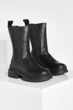 Klobige Kroko Chelsea-Stiefel Mit Lasche -Nerf Verkäufe gzz26473 black xl 2