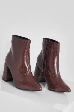 Breite Passform Kroko Socken-Stiefel Mit Blockabsatz -Nerf Verkäufe gzz26482 chocolate xl 2