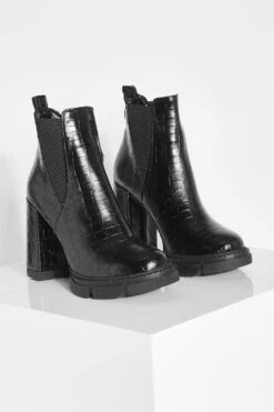 Platform Kroko Chelsea-Stiefel Mit Blockabsatz -Nerf Verkäufe gzz26493 black xl 2