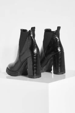 Platform Kroko Chelsea-Stiefel Mit Blockabsatz -Nerf Verkäufe gzz26493 black xl 3