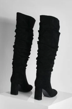 Breite Passform Stiefel Mit Gerafftem Detail Und Blockabsatz -Nerf Verkäufe gzz26516 black xl 3