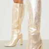 Spitze Kniehohe Metallic-Stiefel Mit Absatz 2 Spitze Kniehohe Metallic-Stiefel Mit Absatz -Nerf Verkäufe gzz26937 gold xl