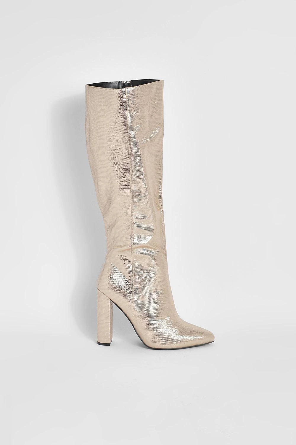 Spitze Kniehohe Metallic-Stiefel Mit Absatz 4 Spitze Kniehohe Metallic-Stiefel Mit Absatz – Bild 2