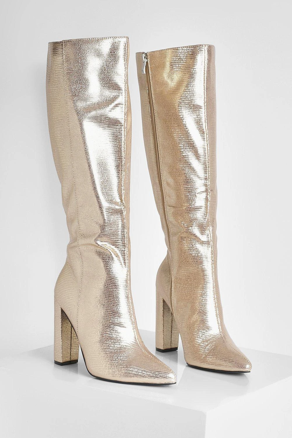 Spitze Kniehohe Metallic-Stiefel Mit Absatz 5 Spitze Kniehohe Metallic-Stiefel Mit Absatz – Bild 3