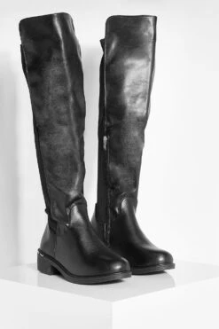 Kniehohe Stiefel Mit Kontrast-Einsatz -Nerf Verkäufe gzz30696 black xl 2