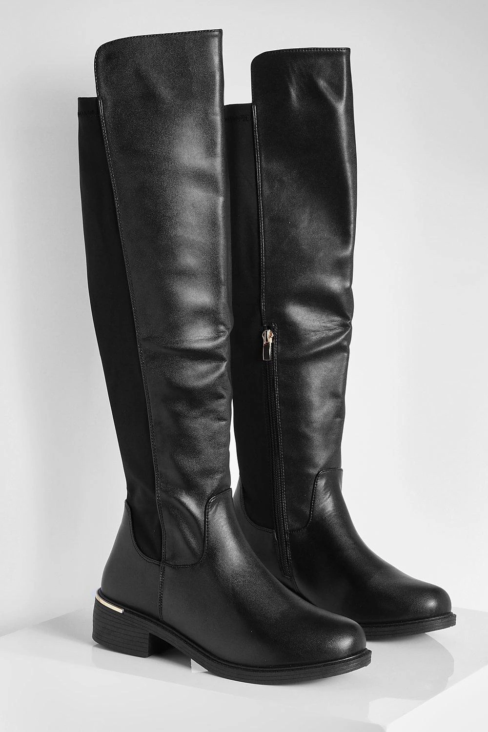Breite Passform Kniehohe Stiefel Mit Kontrast-Einsatz 5 Breite Passform Kniehohe Stiefel Mit Kontrast-Einsatz – Bild 3