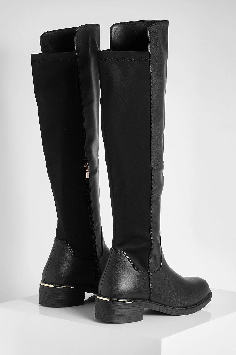 Breite Passform Kniehohe Stiefel Mit Kontrast-Einsatz 6 Breite Passform Kniehohe Stiefel Mit Kontrast-Einsatz – Bild 4