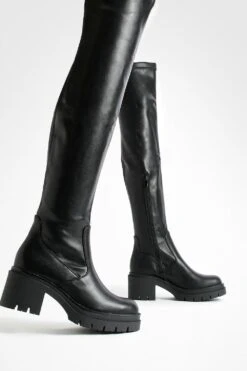 Breite Passform PU Overknee-Stiefel -Nerf Verkäufe gzz31032 black xl 3