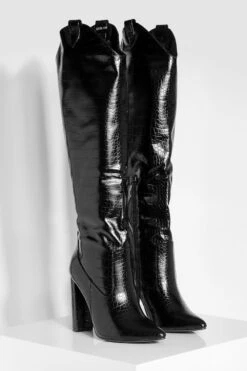 Breite Passform Kroko Cowboy-Stiefel Mit Lasche Und Western-Detail -Nerf Verkäufe gzz34563 black xl 2