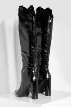 Breite Passform Kroko Cowboy-Stiefel Mit Lasche Und Western-Detail -Nerf Verkäufe gzz34563 black xl 3