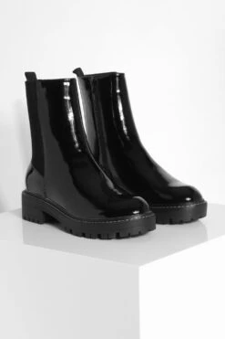 Breite Passform Strukturierte Lack Chelsea-Stiefel -Nerf Verkäufe gzz37139 black xl 2