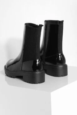 Breite Passform Strukturierte Lack Chelsea-Stiefel -Nerf Verkäufe gzz37139 black xl 3