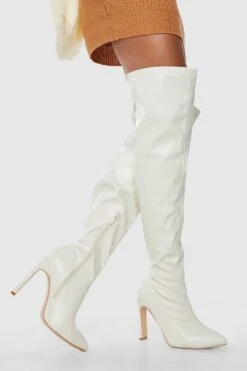 Breite Passform Spitze PU Overknee-Stiefel