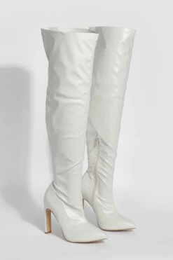 Breite Passform Spitze PU Overknee-Stiefel 8 Breite Passform Spitze PU Overknee-Stiefel -Nerf Verkäufe gzz37225 cream xl 2