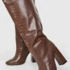 Breite Passform Kniehohe Kroko-Stiefel Mit Blockabsatz