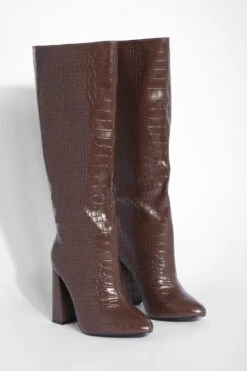 Breite Passform Kniehohe Kroko-Stiefel Mit Blockabsatz -Nerf Verkäufe gzz37231 chocolate xl 2