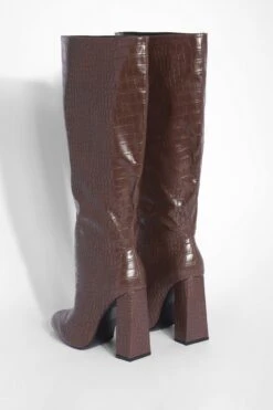 Breite Passform Kniehohe Kroko-Stiefel Mit Blockabsatz -Nerf Verkäufe gzz37231 chocolate xl 3