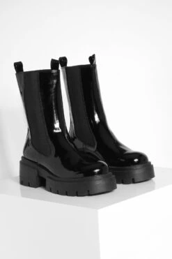 Breite Passform Klobige Lack-Stiefel -Nerf Verkäufe gzz37235 black xl 2