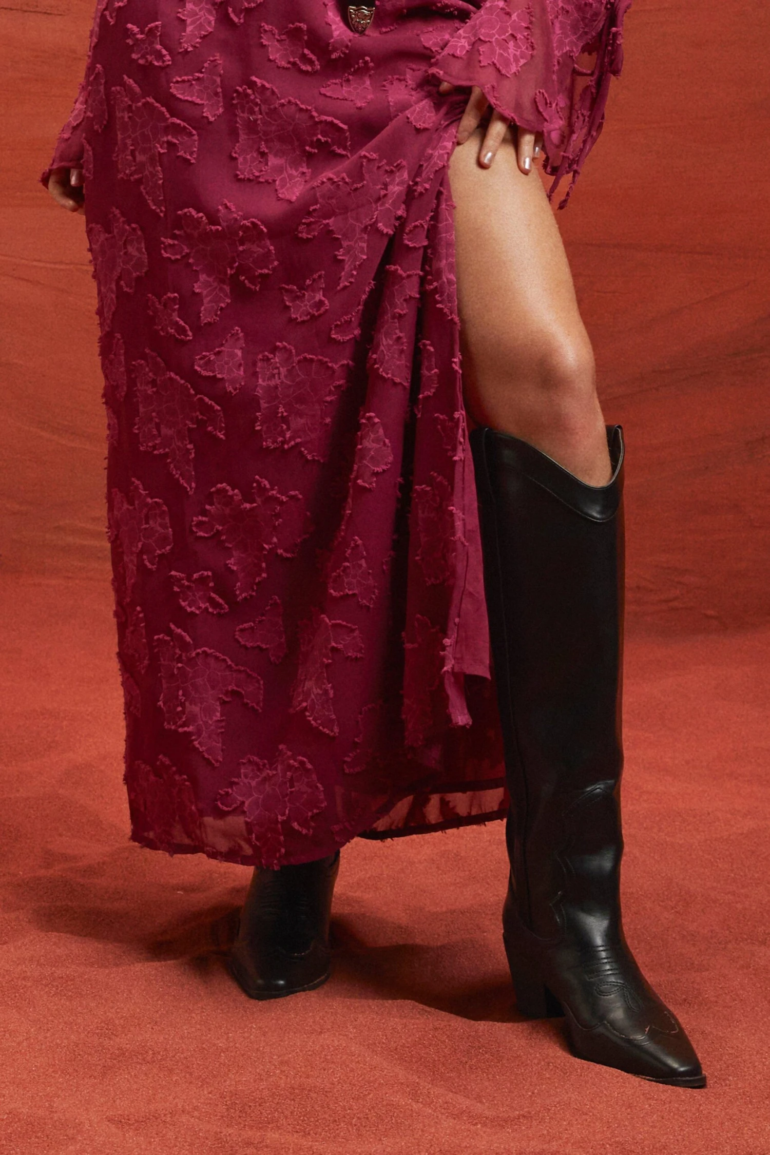 Kniehohe PU Western Cowboy-Stiefel Mit Absatz 3 Kniehohe PU Western Cowboy-Stiefel Mit Absatz