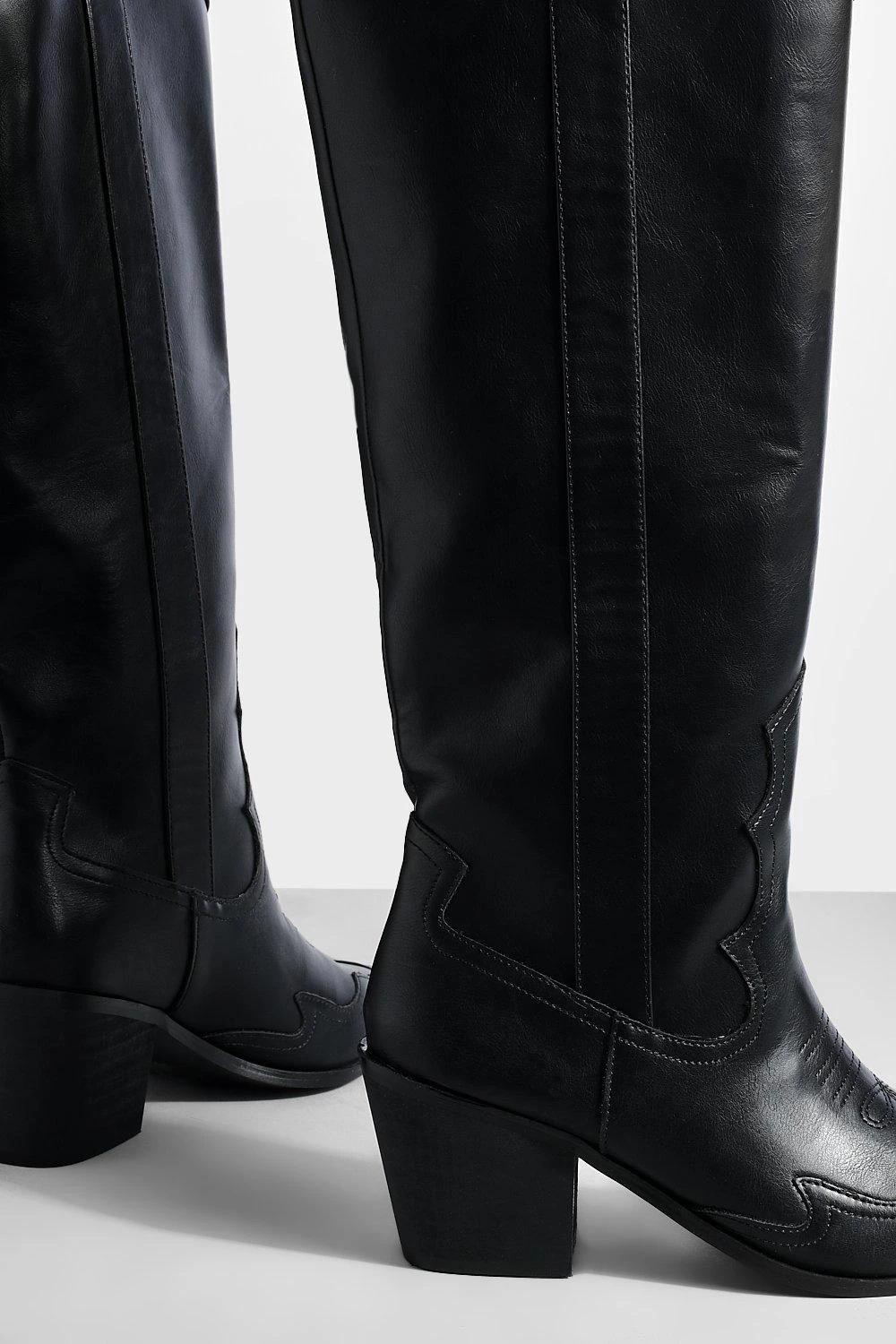 Kniehohe PU Western Cowboy-Stiefel Mit Absatz 5 Kniehohe PU Western Cowboy-Stiefel Mit Absatz – Bild 3