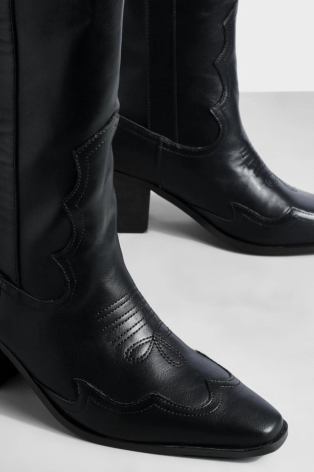 Kniehohe PU Western Cowboy-Stiefel Mit Absatz 6 Kniehohe PU Western Cowboy-Stiefel Mit Absatz – Bild 4