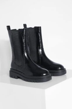 Wadenhohe Kroko Chelsea-Stiefel Mit Klobiger Sohle 8 Wadenhohe Kroko Chelsea-Stiefel Mit Klobiger Sohle -Nerf Verkäufe gzz41713 black xl 2