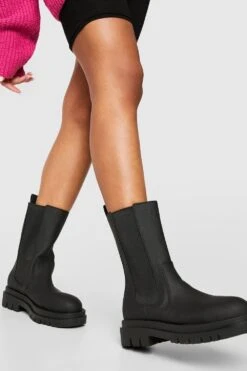 Breite Passform Wadenhohe Gummi Chelsea-Stiefel Mit Klobiger Sohle