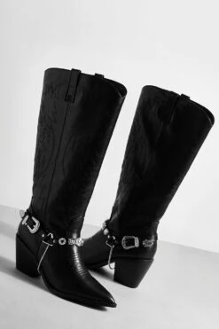 Bestickte Western Cowboy-Stiefel Mit Schnallen-Detail -Nerf Verkäufe gzz42799 black xl 2