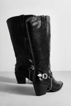 Bestickte Western Cowboy-Stiefel Mit Schnallen-Detail -Nerf Verkäufe gzz42799 black xl 3