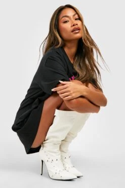 Kniehohe Stiletto-Stiefel Mit Nieten-Detail