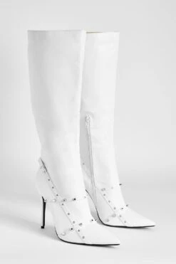 Kniehohe Stiletto-Stiefel Mit Nieten-Detail 8 Kniehohe Stiletto-Stiefel Mit Nieten-Detail -Nerf Verkäufe gzz43633 white xl 2