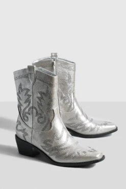 Breite Passform Western Cowboy-Stiefel Mit Metallic Naht-Detail -Nerf Verkäufe gzz47764 silver xl 2