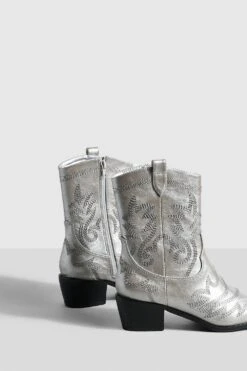 Breite Passform Western Cowboy-Stiefel Mit Metallic Naht-Detail -Nerf Verkäufe gzz47764 silver xl 3