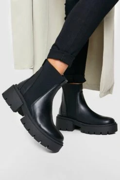 Breite Passform Chelsea-Stiefel Mit Dicker Sohle Und Elastischem Einsatz