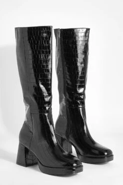 Kniehohe Kroko-Stiefel Mit Blockabsatz -Nerf Verkäufe gzz49486 black xl 2