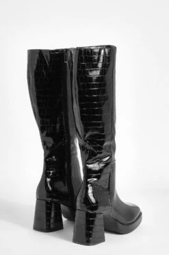 Kniehohe Kroko-Stiefel Mit Blockabsatz -Nerf Verkäufe gzz49486 black xl 3