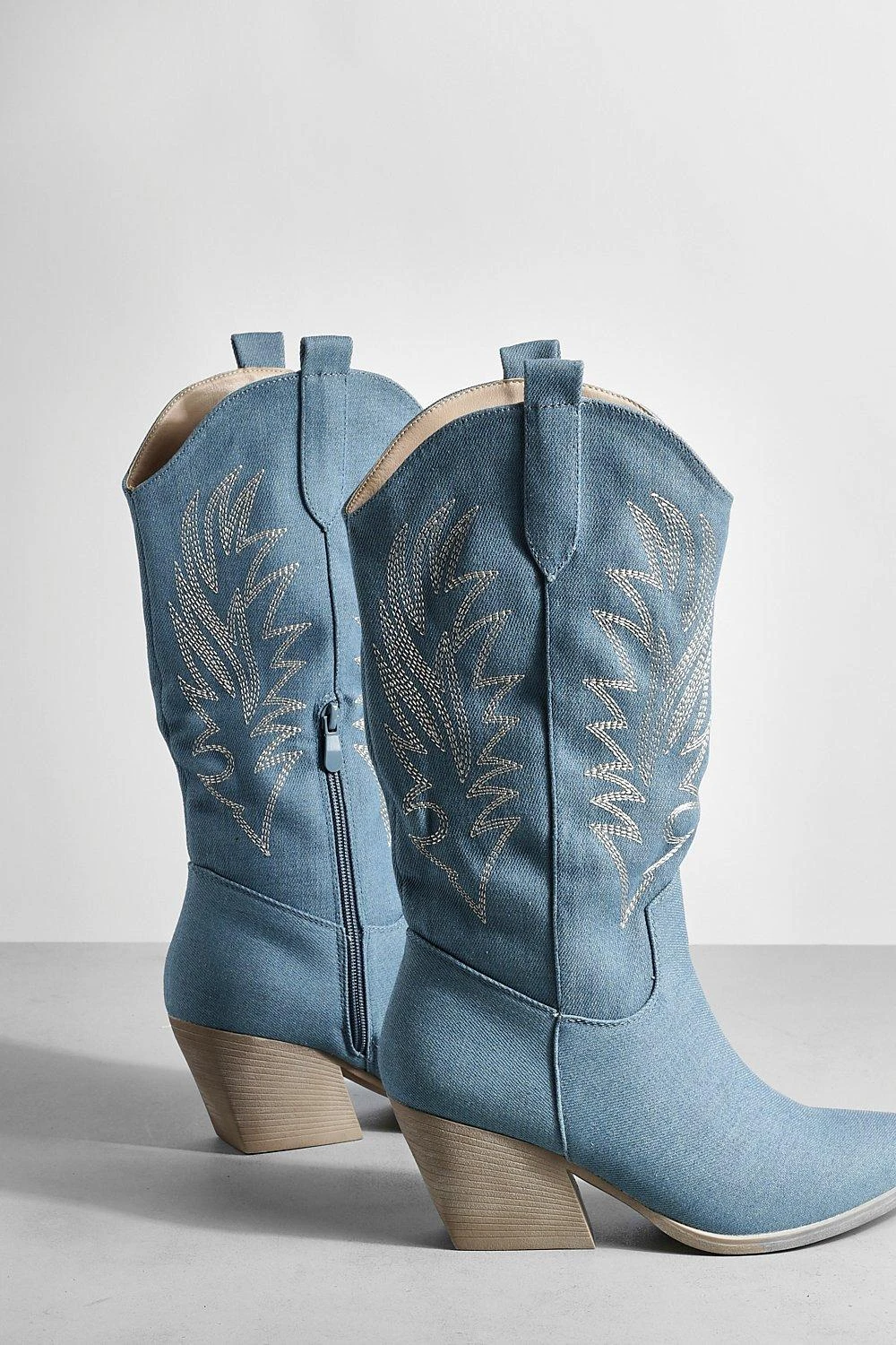 Kniehohe Denim Western Cowboy-Stiefel 6 Kniehohe Denim Western Cowboy-Stiefel – Bild 4